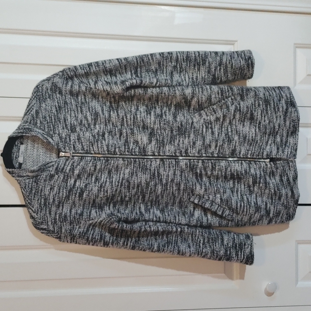 Dex gray/white knit jacket coat women's small zipper front with pockets
